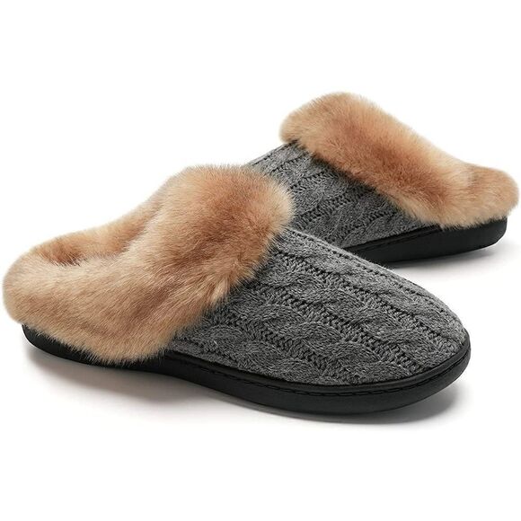 Size 7.5 Memory Foam Slippers Comfort Wool-Like Plush Fleece for Indoor & Outdoo - Picture 1 of 10